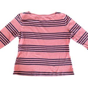 Talbots 100% Cotton Pink & Navy Blue 3/4 Sleeve Shirt - Size LP
